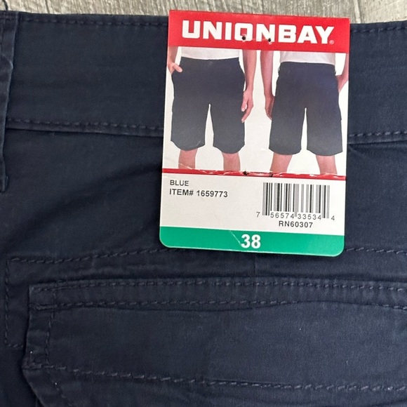 Men's Unionbay 38 Large Chino Khakis Shorts Cargo Navy Blue Stretch Durable NWT - Picture 8 of 11